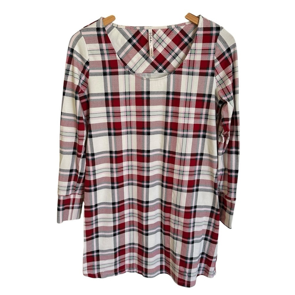 Soma size Small Plaid Print Sleep Dress Shirt pajamas PJs Modal Knit Cool Nights